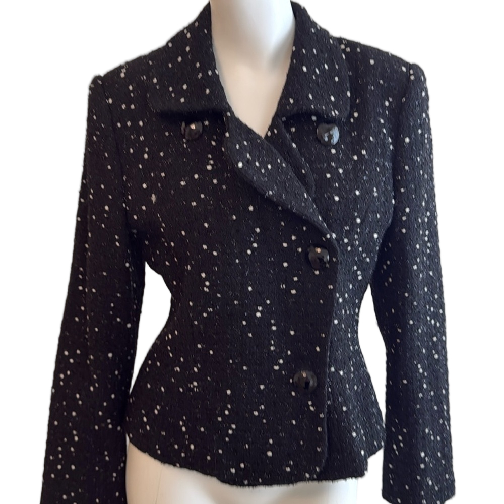 Banu Paris Black Wool Blend Textured Jacket Size 8 Vintage